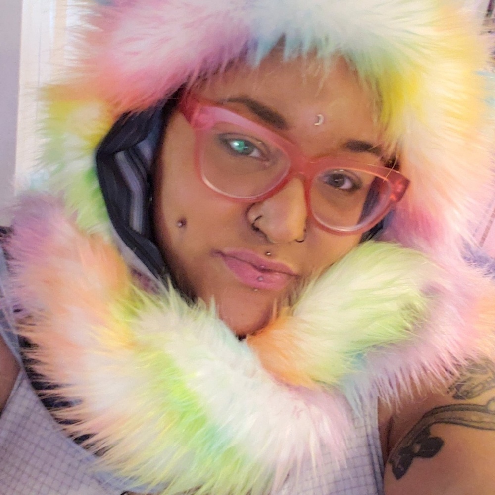 Rainbow unicorn fur hood